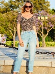 Sosandar Brown Sweetheart Neck Mesh Top - Image 2 of 4