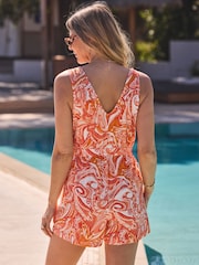 Sosandar Orange Abstract Print Hoop Trim Wrap Playsuit - Image 2 of 5