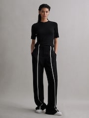 Reiss Black Marie Straight Leg Front Stripe Trousers - Image 1 of 6