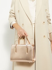 Dune London Gold Chrome Dinkydenbeigh Mini Branded Handle Tote Bag - Image 1 of 5