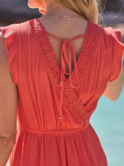 Sosandar Pink Crochet Trim Tie Waist Playsuit - Image 3 of 5
