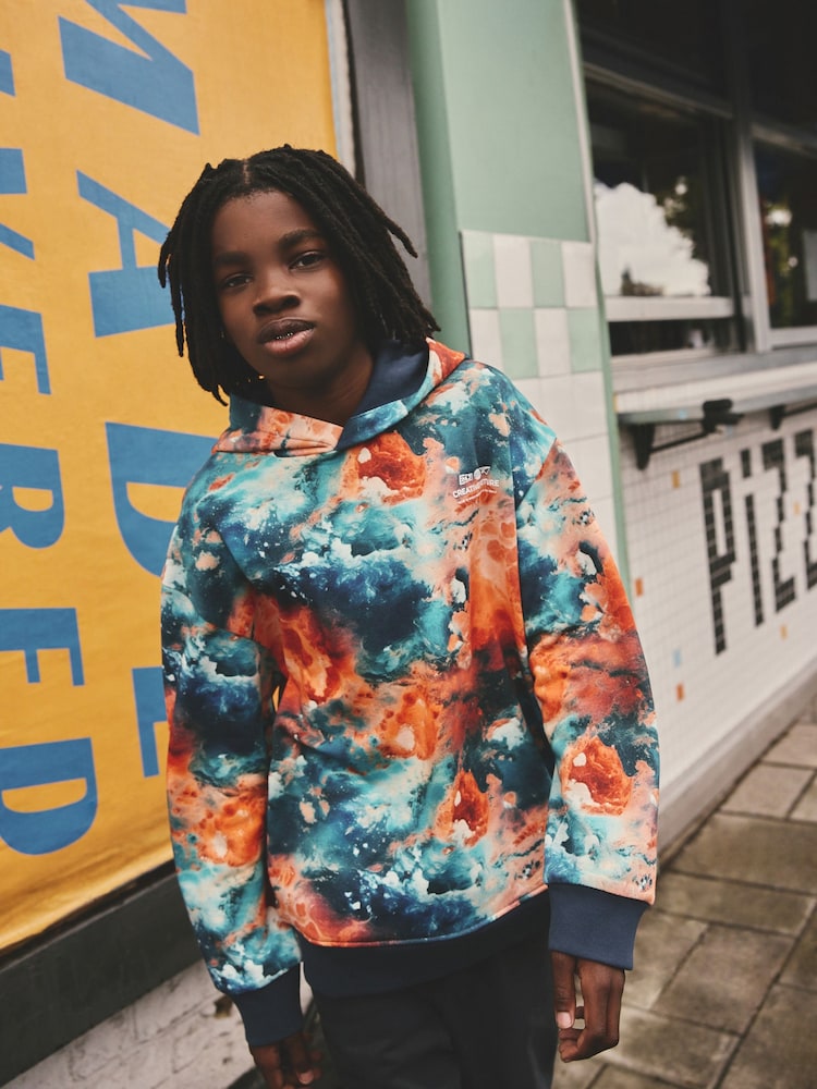 Orange Digital Drippy Smile Graphic Hoodie (3-16yrs) - Image 1 of 7