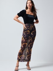 Yellow/Purple Floral Mesh Midi Skirt - Image 1 of 6