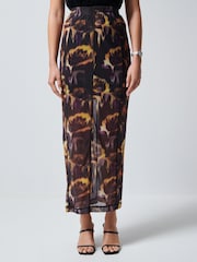 Yellow/Purple Floral Mesh Midi Skirt - Image 2 of 6