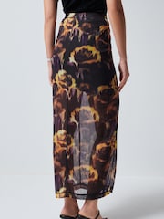 Yellow/Purple Floral Mesh Midi Skirt - Image 3 of 6