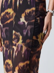 Yellow/Purple Floral Mesh Midi Skirt - Image 4 of 6