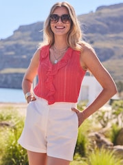 Sosandar Orange Textured Ruffle Detail Top - Image 4 of 5