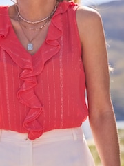 Sosandar Orange Textured Ruffle Detail Top - Image 5 of 5
