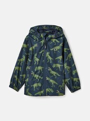 Joules Boys' Rainwell Navy Dinosaur Waterproof Raincoat With Hood - Image 1 of 1