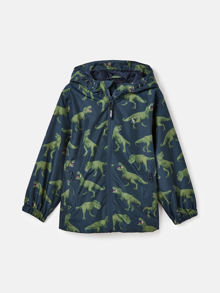 Joules Boys' Rainwell Navy Dinosaur Waterproof Raincoat With Hood - Image 1 of 1