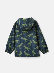 Joules Boys' Rainwell Navy Dinosaur Waterproof Raincoat With Hood - Image 2 of 5