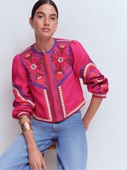 Boden Pink Embroidered Linen Jacket - Image 1 of 6