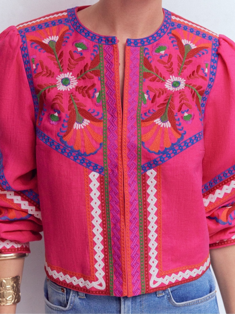Boden Pink Embroidered Linen Jacket - Image 2 of 6