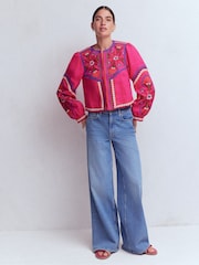 Boden Pink Embroidered Linen Jacket - Image 3 of 6