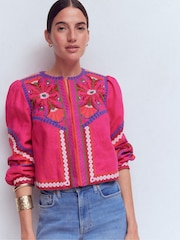 Boden Pink Embroidered Linen Jacket - Image 5 of 6