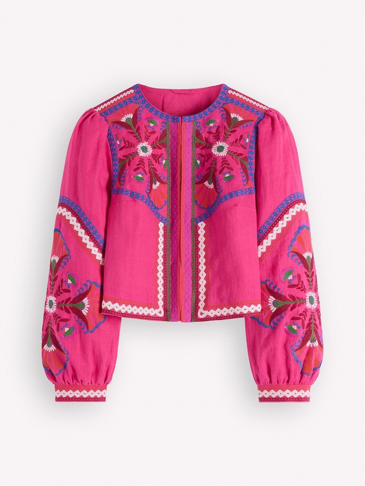 Boden Pink Embroidered Linen Jacket - Image 6 of 6