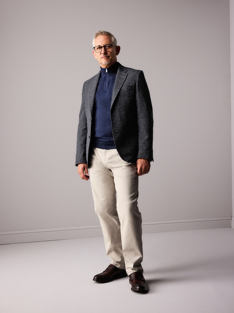 Navy Blue Slim Fit Nova Fides Italian Textured Cotton Blend Blazer - Image 2 of 11