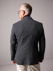 Navy Blue Slim Fit Nova Fides Italian Textured Cotton Blend Blazer - Image 3 of 11
