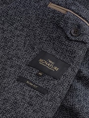 Navy Blue Slim Fit Nova Fides Italian Textured Cotton Blend Blazer - Image 9 of 11
