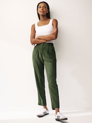 Khaki Green Linen Blend Taper Trousers - Image 1 of 6