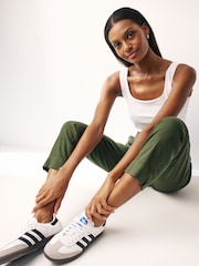Khaki Green Linen Blend Taper Trousers - Image 2 of 6