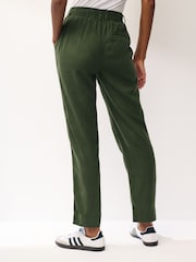 Khaki Green Linen Blend Taper Trousers - Image 4 of 6