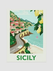 Joules Multi Sunkissed Sicily Wood Mounted Framed Print Wall 43 x 53cm Art - Image 1 of 4
