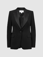 Reiss Black Alia Slim Fit Single Breasted Satin Suit Blazer - Image 2 of 5