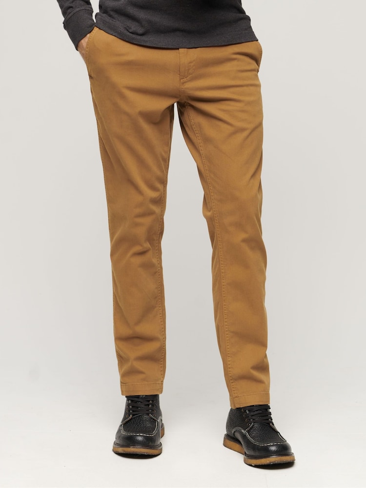 Superdry Dark Brown Slim Officers Chinos Trousers - Image 1 of 3