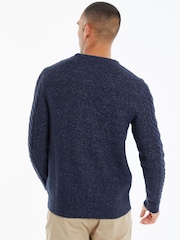Threadbare Navy Blue Cable Knit Crew Neck Jumper - Image 2 of 4
