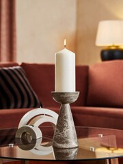 Natural Marble Effect Pillar Candle Holder - Image 1 of 5