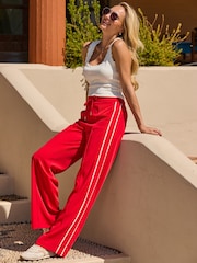 Sosandar Red Side Stripe Drawstring Wide Leg Trousers - Image 1 of 5