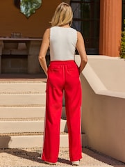 Sosandar Red Side Stripe Drawstring Wide Leg Trousers - Image 3 of 5
