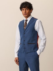 Bright Blue Regular Fit Herringbone Suit Waistcoat - Image 1 of 9