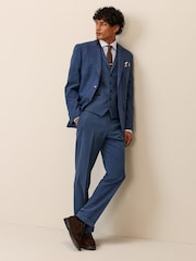 Bright Blue Regular Fit Herringbone Suit Waistcoat - Image 2 of 9