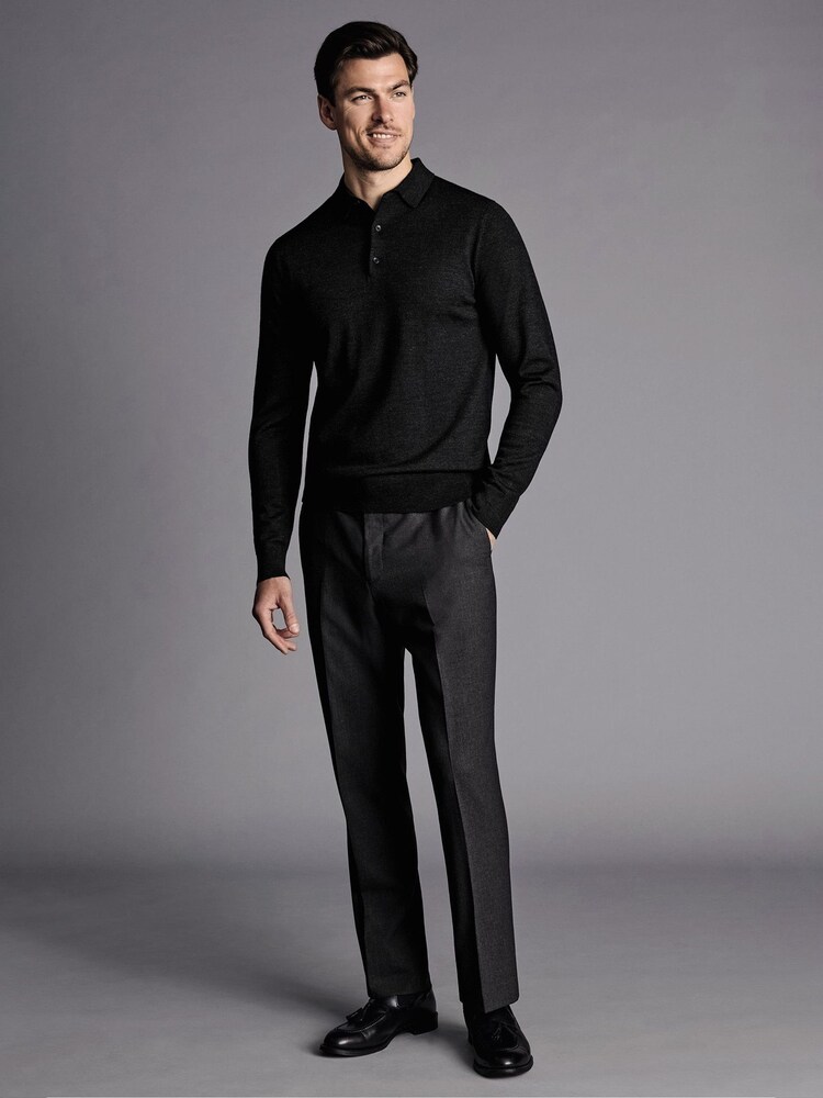 Grijs - Charles Tyrwhitt naturel slim-fit broek van keperstof met stretch - Image 3 of 5