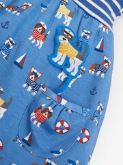 JoJo Maman Bébé Duck Egg Girls Stripe & Nautical Dog Print Pet in Pocket Dress - Image 2 of 2