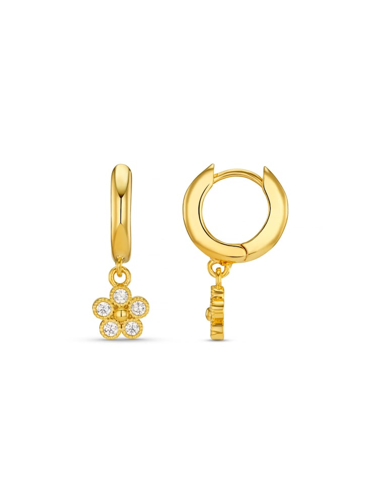 Orelia London Gold Tone Crystal Flower Drop Huggie Hoop Earrings - Image 1 of 3 Orelia London Gold Tone Crystal Flower Drop Huggie Hoop Earrings - Image 1 of 3