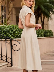 Sosandar Natural Pocket Front Belted Denim Shirt Dress - Image 3 of 5