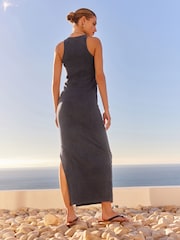 Blue Jersey Ribbed Bodycon Summer Dress - Image 4 of 7