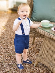 JoJo Maman Bébé Navy 2-Piece Baby Grandad Shirt & Shorts Set - Image 1 of 6