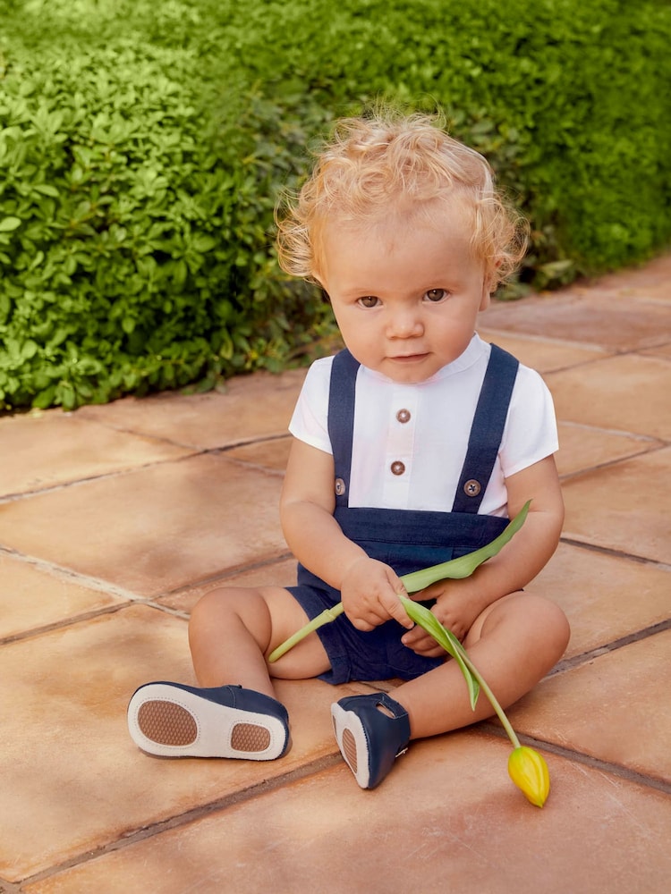 JoJo Maman Bébé Navy 2-Piece Baby Grandad Shirt & Shorts Set - Image 2 of 6