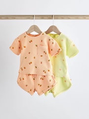 Fluro Green/ Orange Floral 2 Pack Baby T-Shirts and Shorts Set - Image 1 of 16