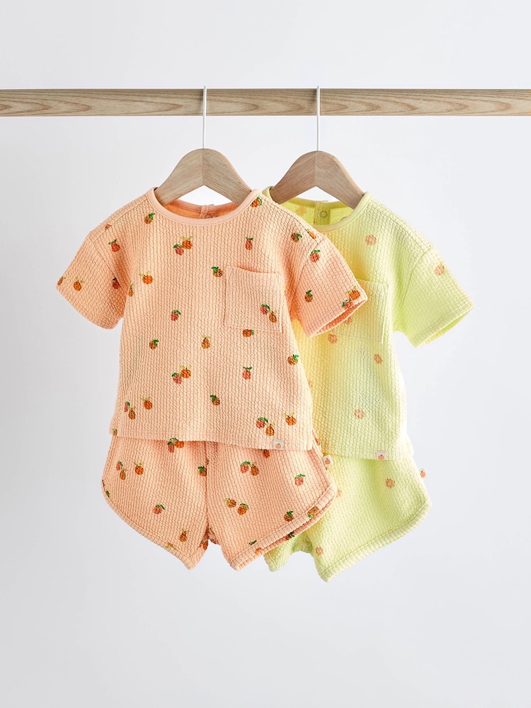 Fluro Green/ Orange Floral 2 Pack Baby T-Shirts and Shorts Set - Image 1 of 16