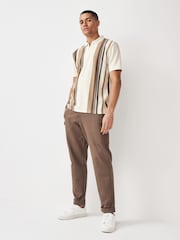 Neutral/White Vertical Stripe Quarter Zip Polo Shirt - Image 2 of 7