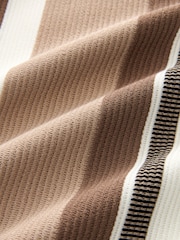 Neutral/White Vertical Stripe Quarter Zip Polo Shirt - Image 4 of 7