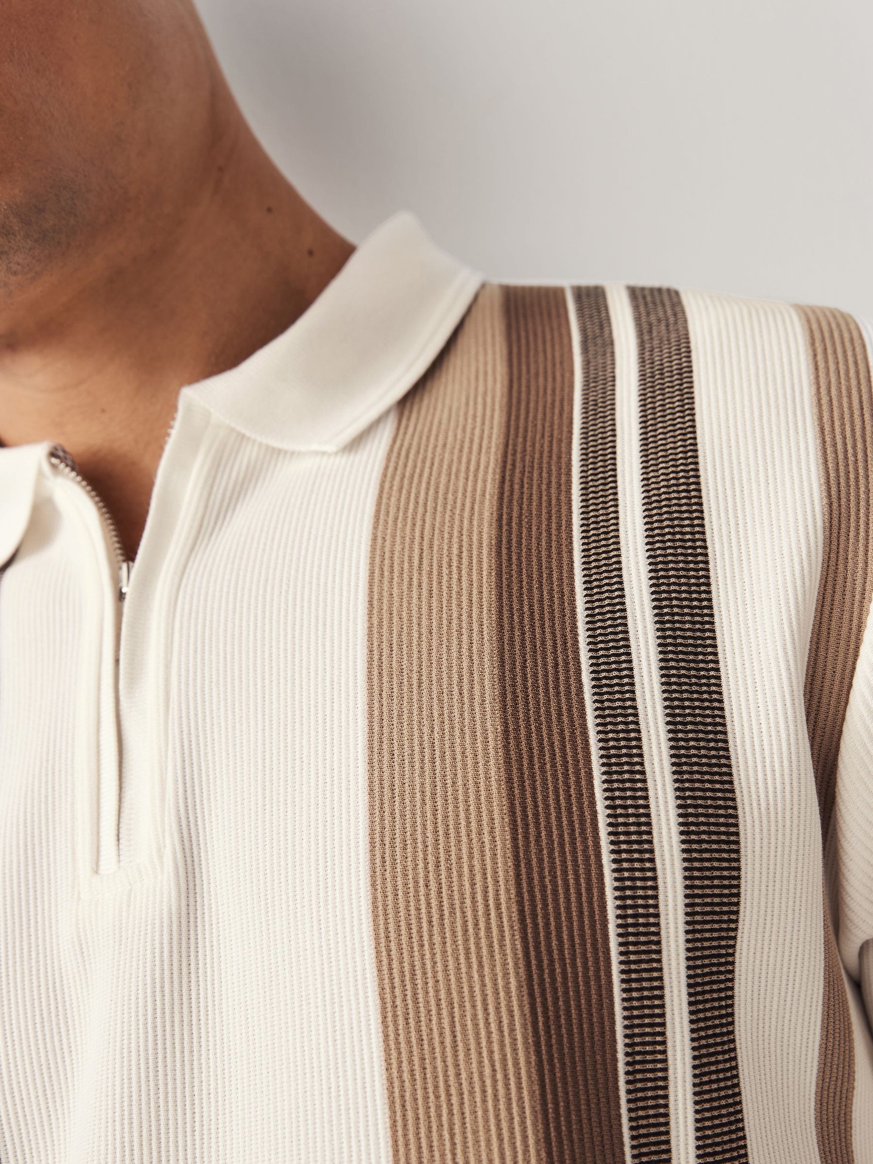 Next Vertical Stripe Quarter Zip Polo Shirt