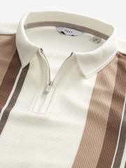 Neutral/White Vertical Stripe Quarter Zip Polo Shirt - Image 6 of 7