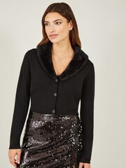 Yumi Black Bolero with Detachable Faux Fur Collar - Image 1 of 5