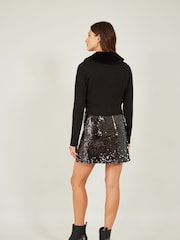 Yumi Black Bolero with Detachable Faux Fur Collar - Image 2 of 5